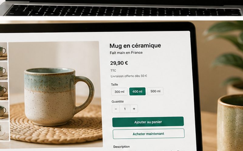 Fiche produit sur une boutique Shopify avec prix en euros et bouton Ajouter au panier
