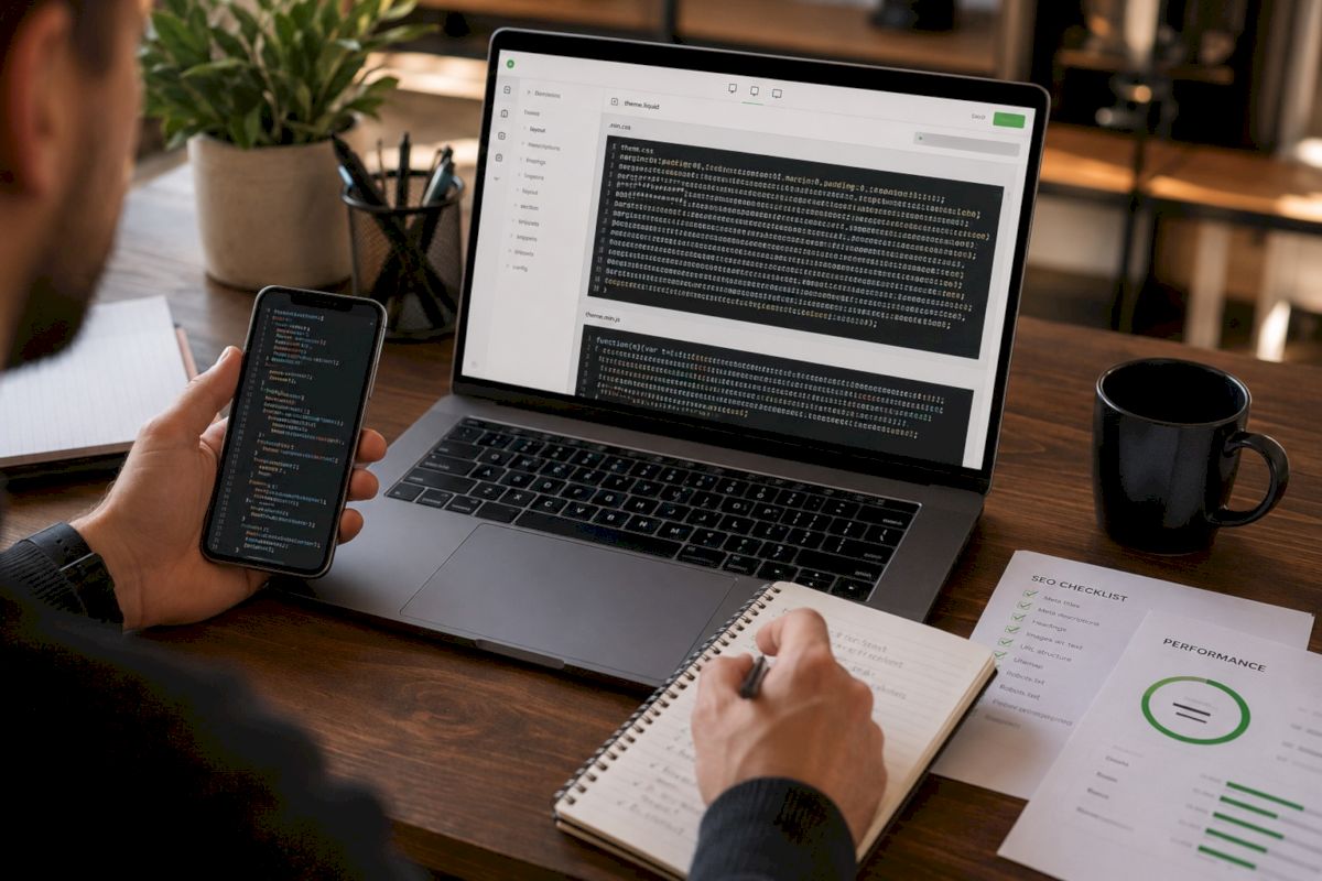 Code CSS et JavaScript minifié dans l'éditeur de thème Shopify